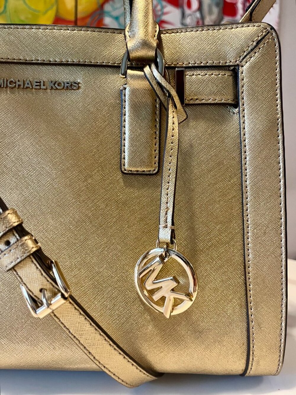 Michael Kors Dillon Metallic Gold Saffiano Leather Satchel – NWOT + Dust Bag - Picture 3 of 15